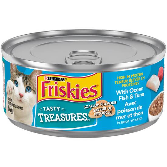 Nourriture pour chats au poisson de mer, thon et fromage en sauce, friskies (156 g) - friskies tasty treasures tuna wet cat food with cheese (156 g)
