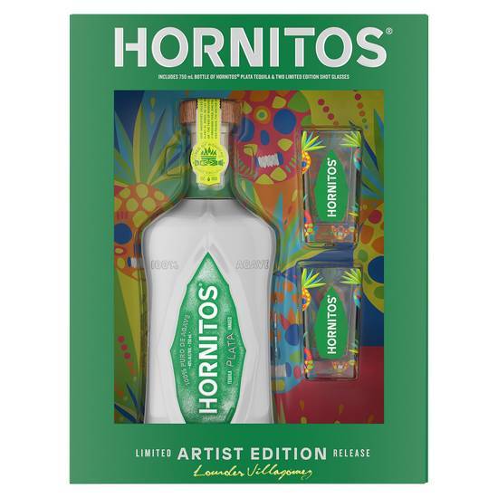 Hornitos Plata Tequila Gift Set With 2 Shot Glasses (750ml bottle)