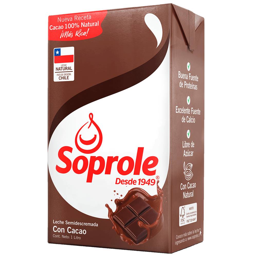 Soprole leche semidescremada sabor chocolate (1 l)