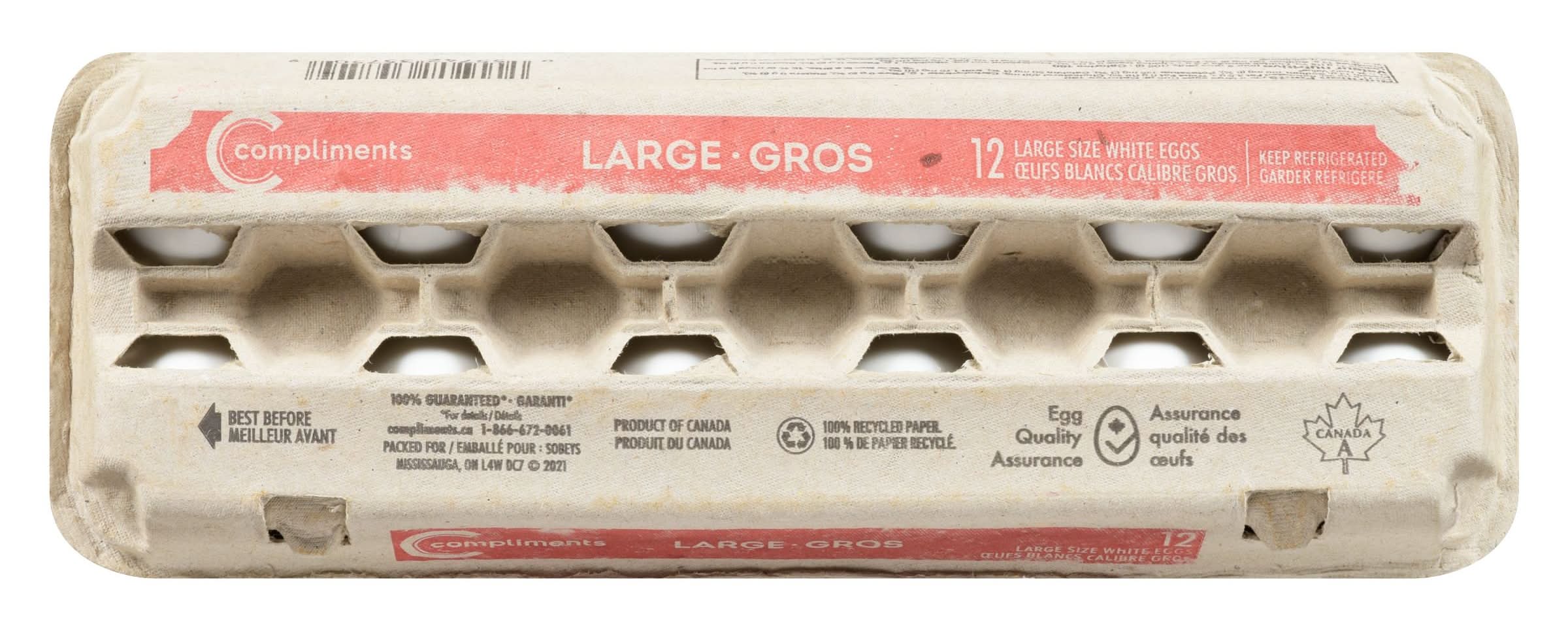 Compliments White Eggs, L (12 ct)