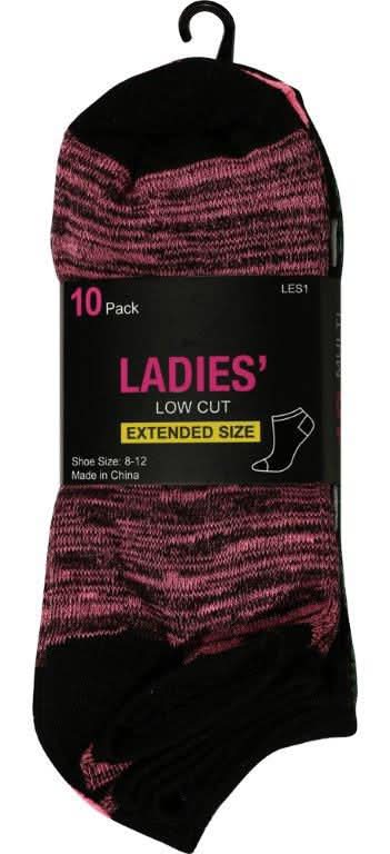 Low Cut Extended Socks, Women, 8-12, Assorted (10 ct)