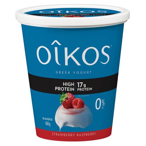 Oikos Greek Yogurt Blended High Protein Strawberry-Raspberry Flavour Value Tub 650 g