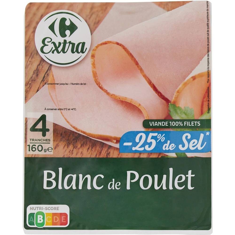 Carrefour Extra - Blanc de poulet réduit en sel