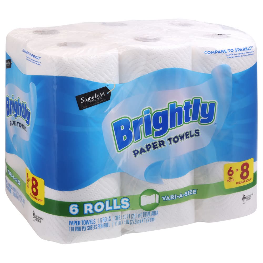 Signature Select Brightly Paper Towels, 11x6 in (6 ct)