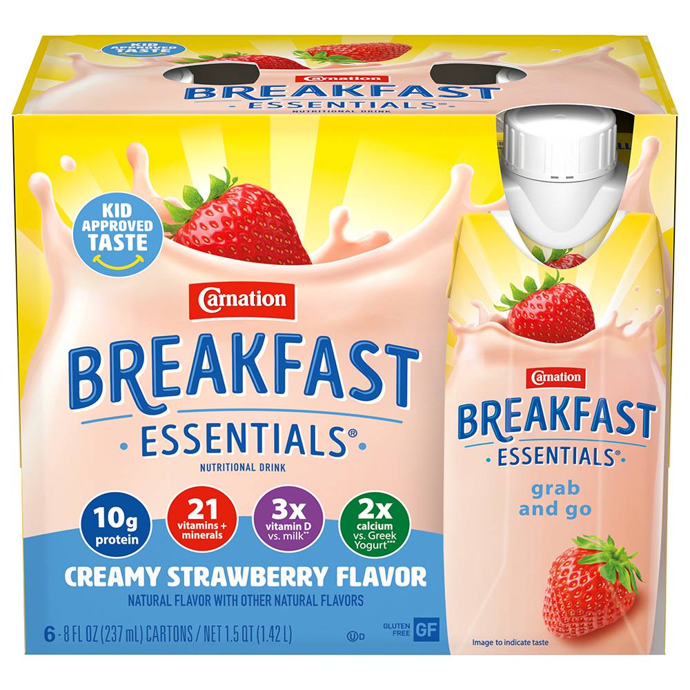 Carnation Breakfast Essentials Creamy Strawberry Nutritional Drink (6 x 8.37 oz)