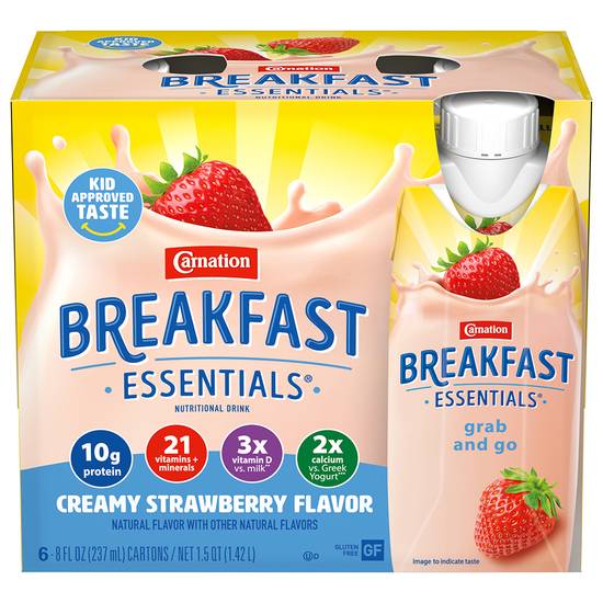 Carnation Breakfast Essentials Creamy Strawberry Nutritional Drink (6 x 8 fl oz)