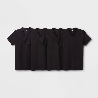 Goodfellow & Co. 100% Cotton V-Neck Short Sleeve Pullover Jersey T-Shirt, Men, M, Black (4 ct)