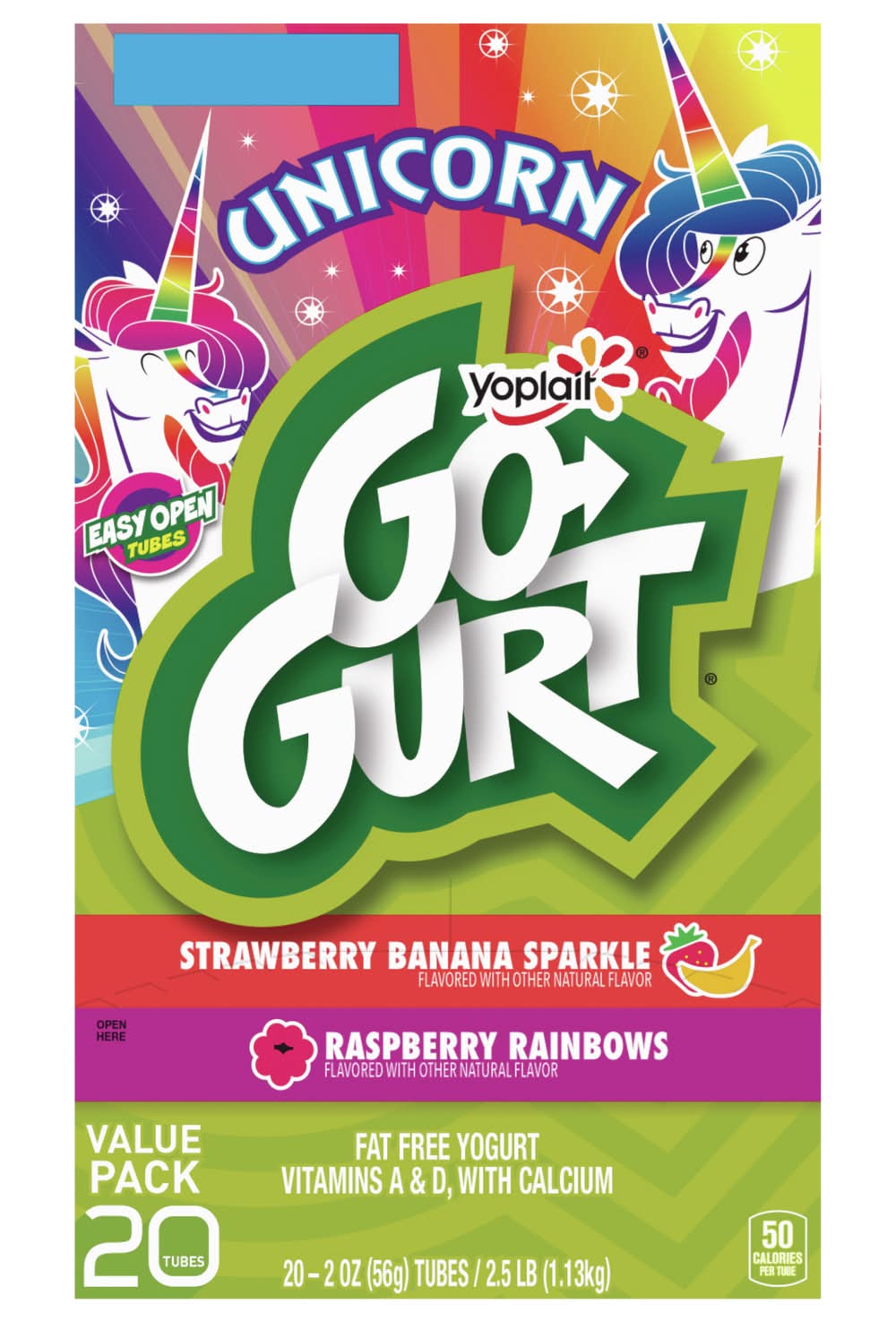 Yoplait Go Gurt Astro Yogurt Tubes, Strawberry-Banana Sparkle-Raspberry Rainbows (40 oz, 20 ct)