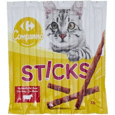 Friandise pour chat sticks au bœuf CARREFOUR COMPANINO - les 6 sticks de 5g