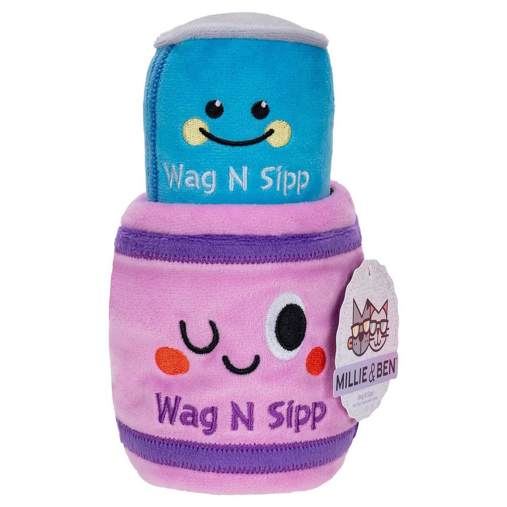 Millie and Ben Wag N Sip Plush Squeaky Dog Toy (Color: Purple)