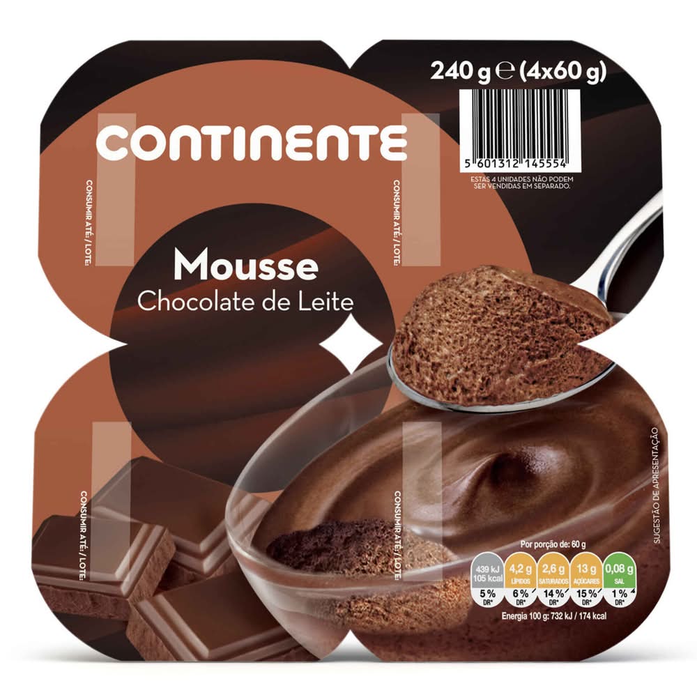 Mousse Chocolate de Leite Continente (emb. 240 gr (4 un))