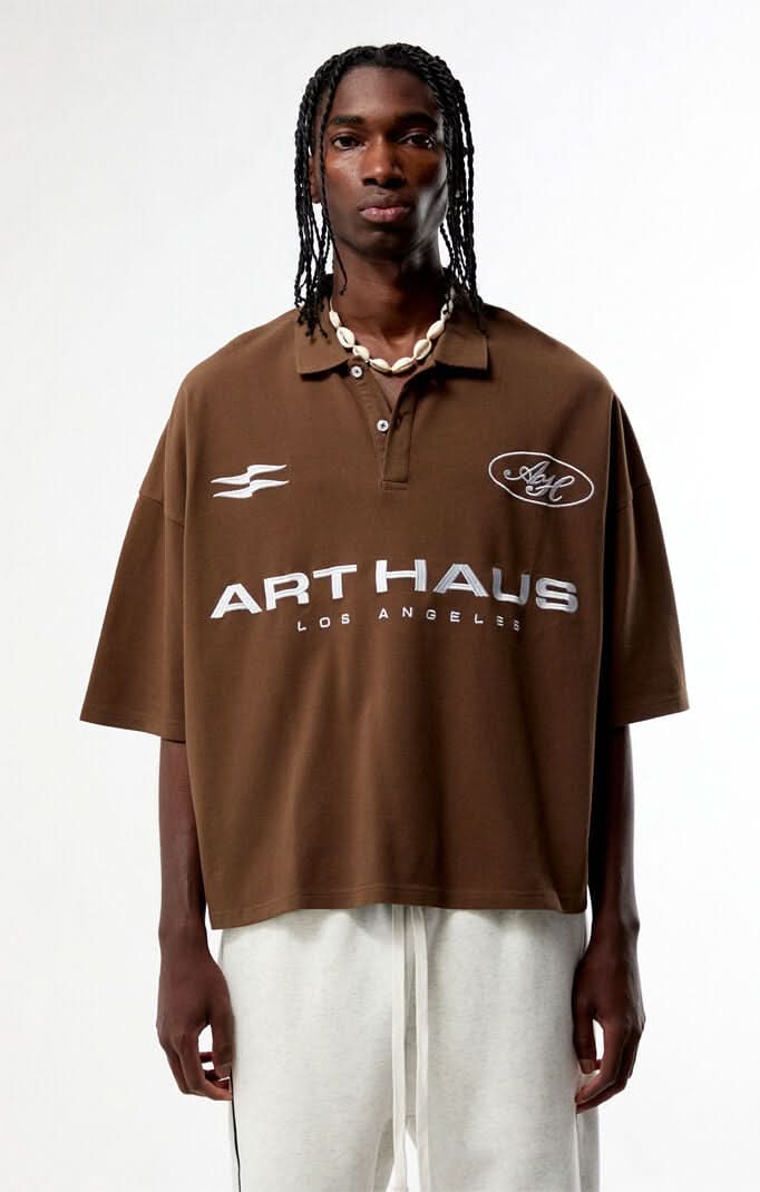 Men's Art Haus Boxy Polo Shirt Brown S