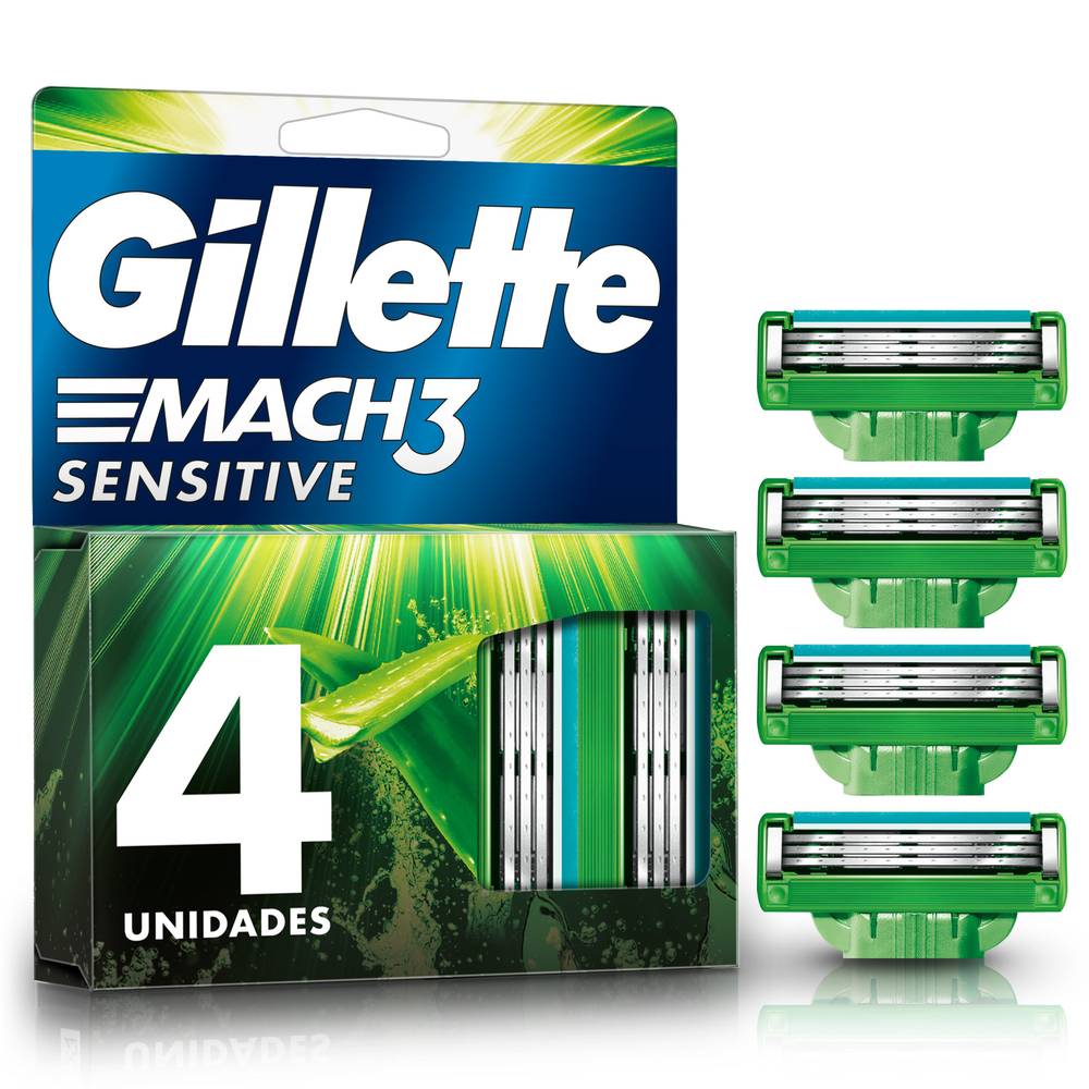 Gillette cartucho para afeitar mach3 sensitive (caja 4 piezas)