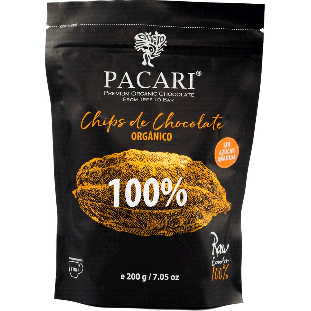 Pacari chips de chocolate 100% cacao (200g)