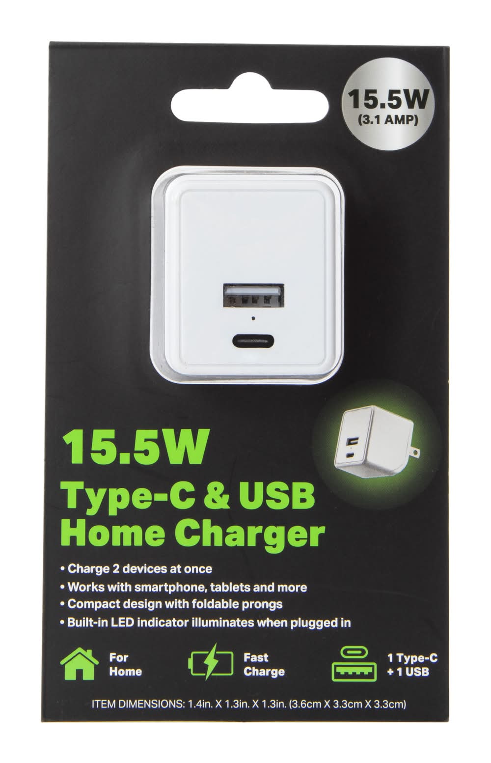 USB & USB-C Dual Wall Charger 3.1 Amp White