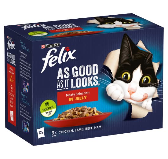 Purina Felix Chiken-Lamb-Beef-Ham, Meaty Selection in Jelly Wet Cat Food (12 pack)
