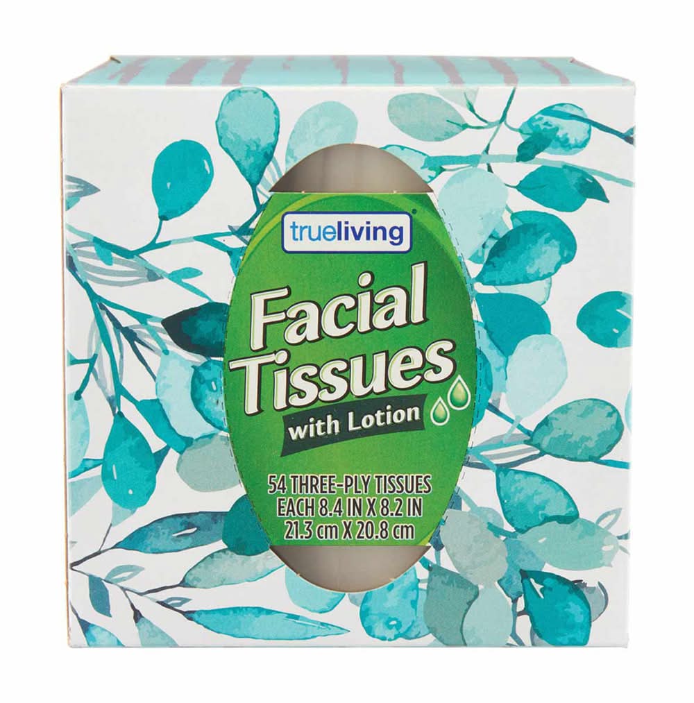 True Living Facial Tissues With Lotion 3-Ply 54 Ct