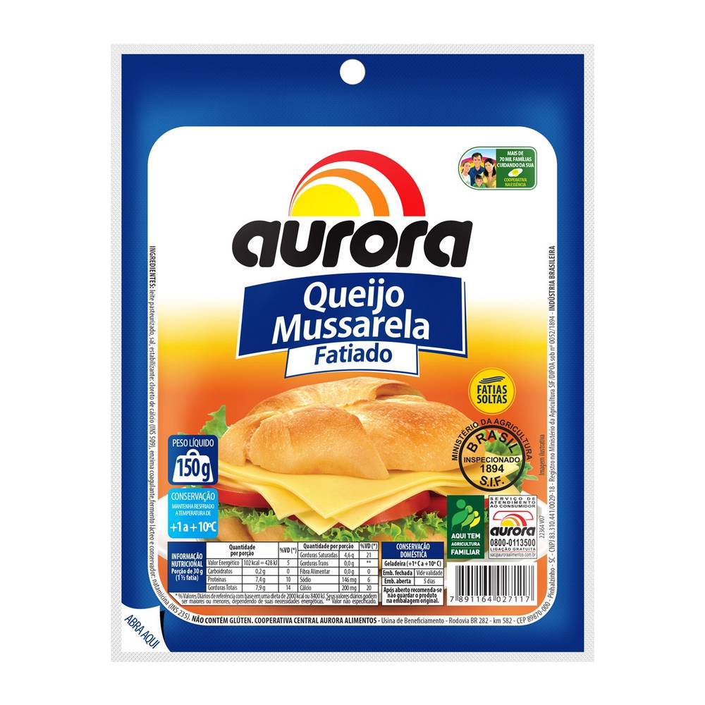 Aurora alimentos queijo mussarela fatiado (150 g)