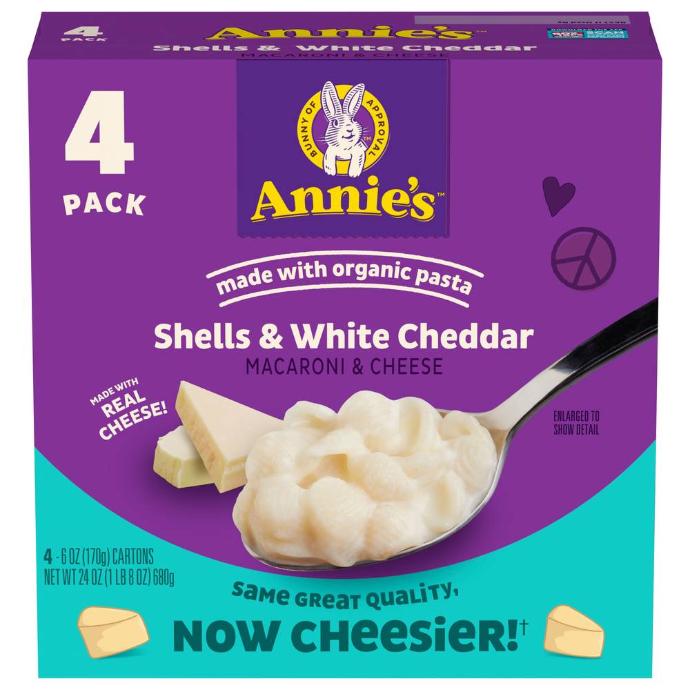 Annie's Shells & White Cheddar Pasta, Macaroni-Cheese (4 x 24 oz)