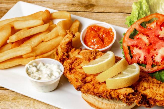 Order Fish Sandwich (8 oz) food online from Lindburgers store, Jupiter on bringmethat.com