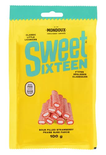 Sweet Sixteen Sour Strawberry Filled Licorice Candy (100 g)