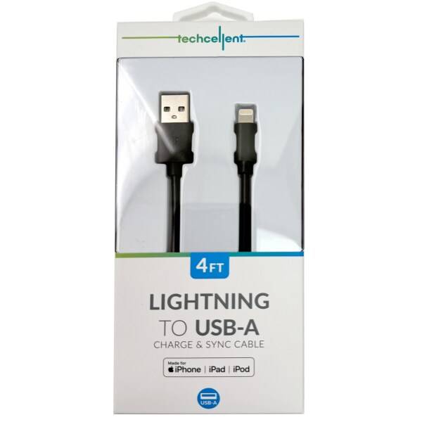 Techcellent Lightning To USB-A Charge & Sync PVC  Cable, 4ft black