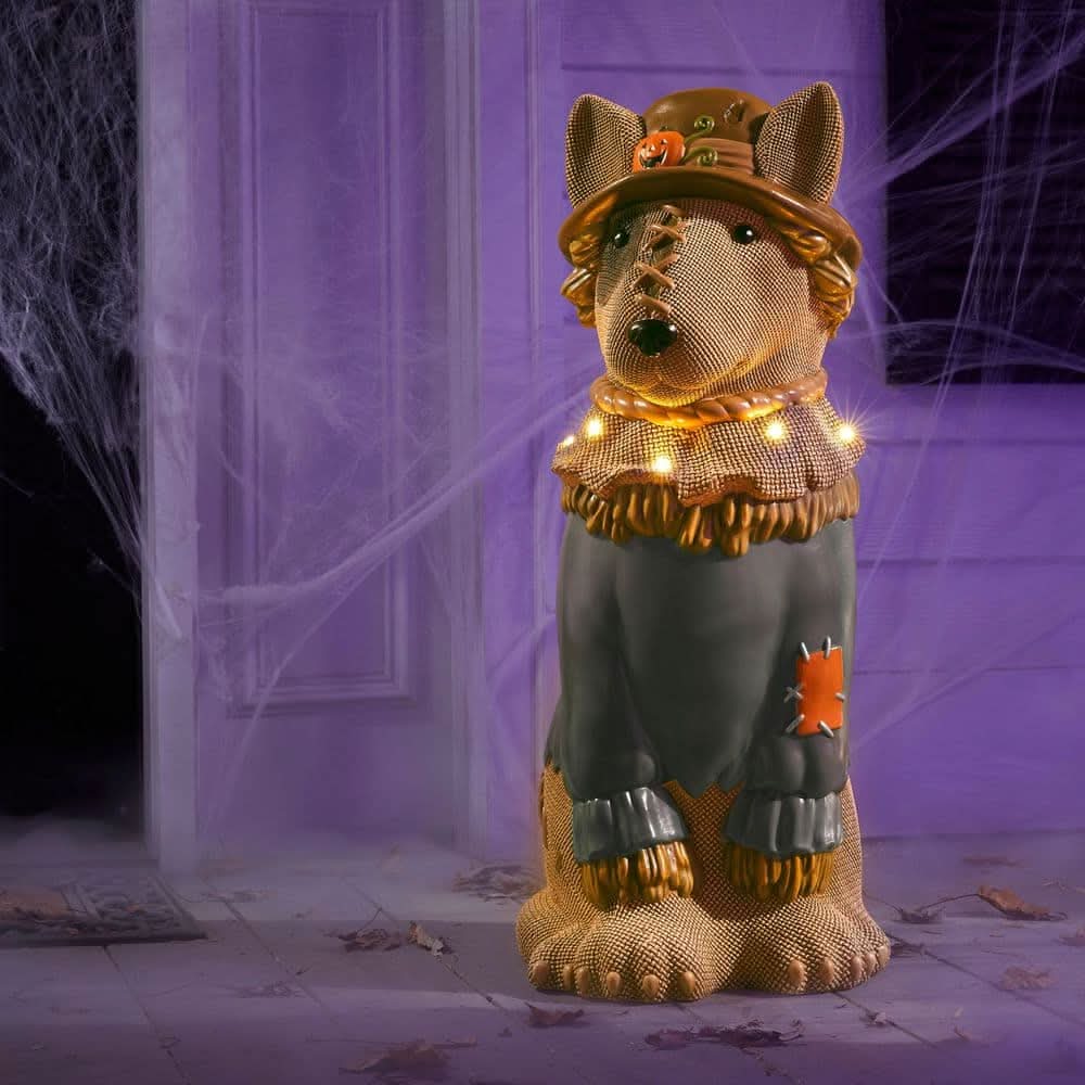 Home Accents Holiday 2.5 Ft Halloween Classics Hand-Painted Led Bull Terrier Scarecrow Greeter