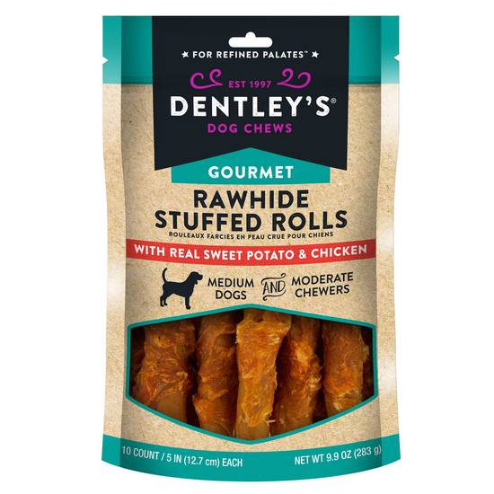 Dentley's Gourmet Rawhide Stuffed Rolls Dog Treats (5 in/sweet potato-chicken )