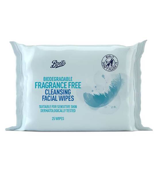 Boots Biodegradable Fragrance Free Cleansing Wipes 25 Pack