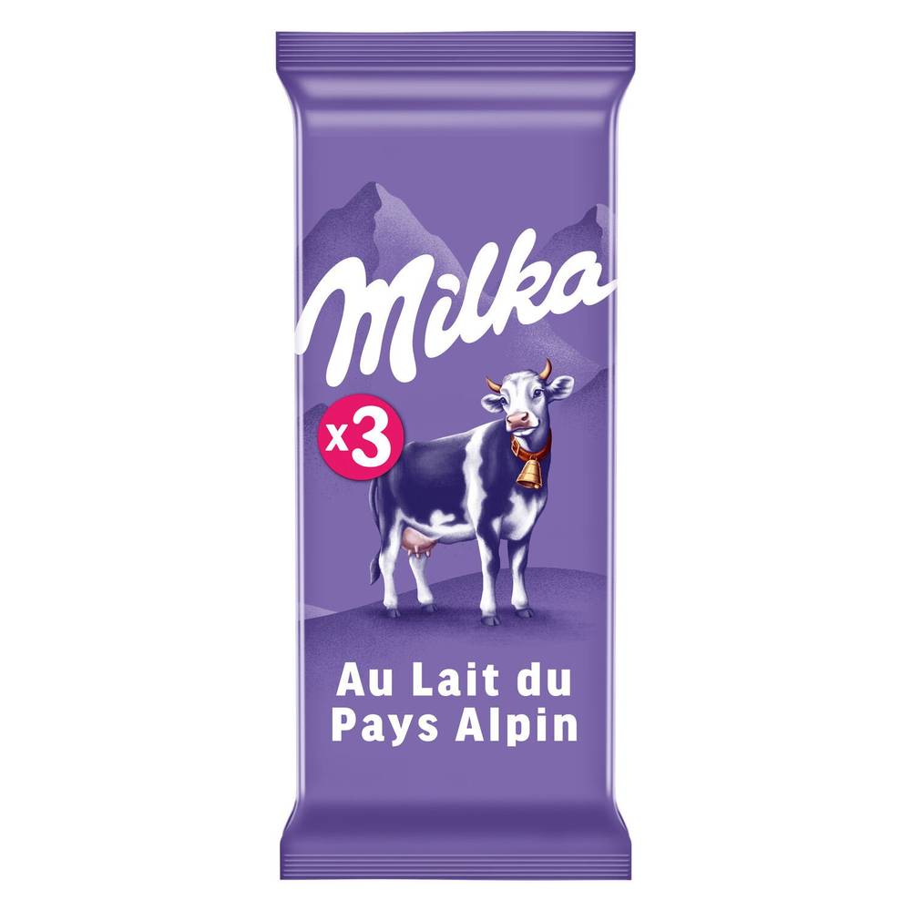 Tablette de chocolat Au Lait du Pays Alpin MILKA - Les 3 tablettes de 100 g