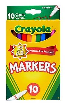 Crayola Classic Kid's Markers, Fine Point, Assorted, 10/Pack (58-7726)