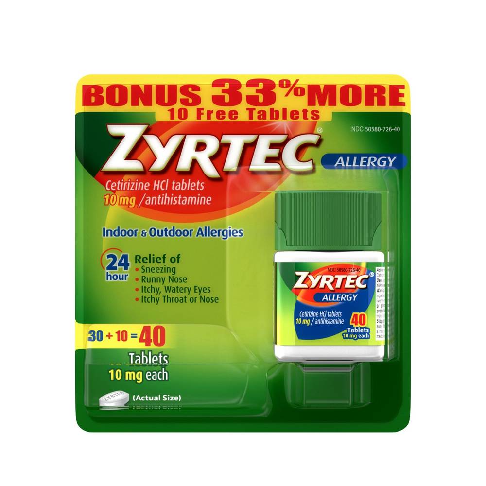 Zyrtec 24Hr Allergy Relief Tablets, 10Mg Cetirizine Hcl, 30 Ct