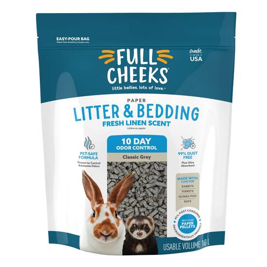Full Cheeks™ Odor Control Small Pet Paper Litter & Bedding - Fresh Linen Scent (Color: Grey, Size: 10 L)