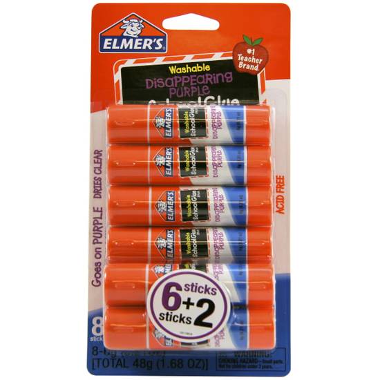 Elmer's® Washable Disappearing Purple School Glue Sticks, 0.21 Oz., Pack Of 6 + 2 Bonus Sticks