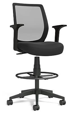 Staples Essentials Fabric Drafting Chair with Backrest and Footrest, Black (UN59384)
