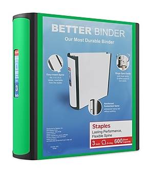 Staples 3 3-Ring Better Binder, D-Ring, Green (ST55894-CC)