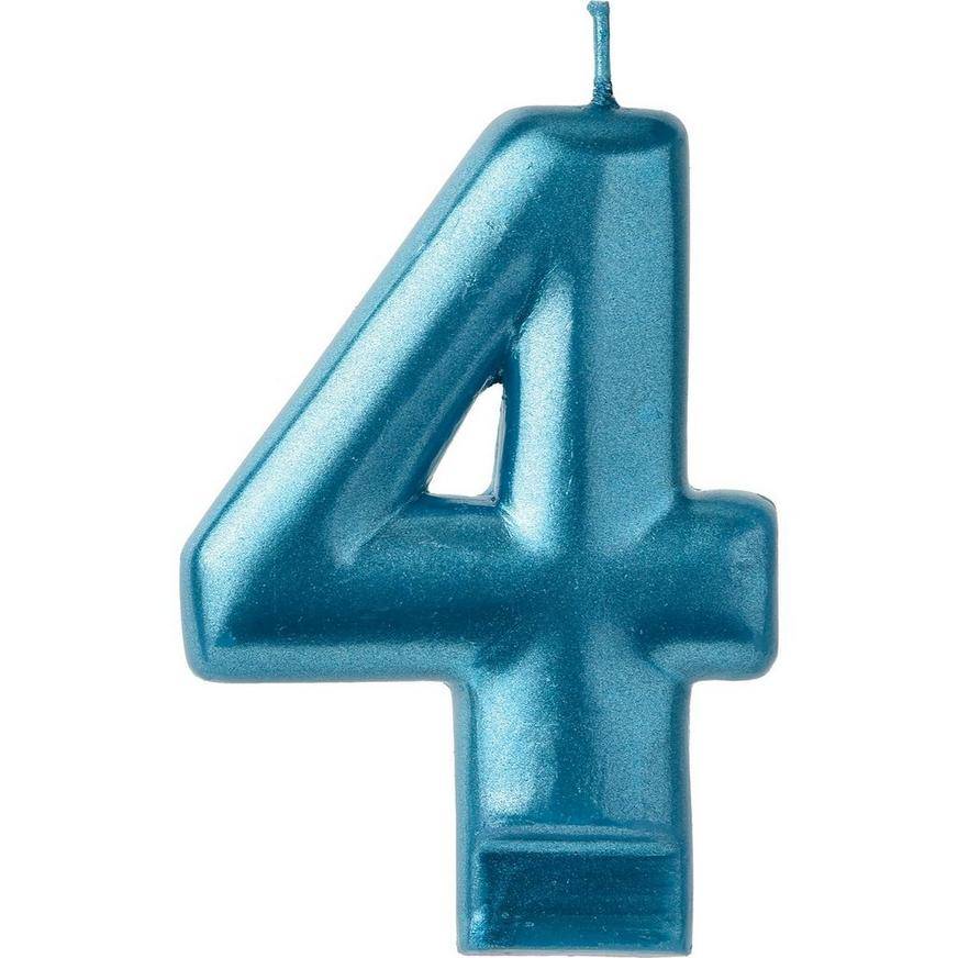 Party City Metallic Blue Number 4 Birthday Candle (unisex/royal/blue)