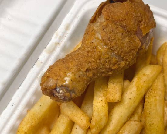 2 pcs legs with fries can soda