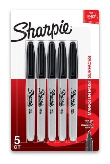 Sharpie® Fine Point Permanent Markers, Gray Barrel, Black Ink, Pack Of 5