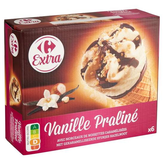 Carrefour Extra Vanille Praliné Gekaramelliseerde  Hazelnoot 6x120 g