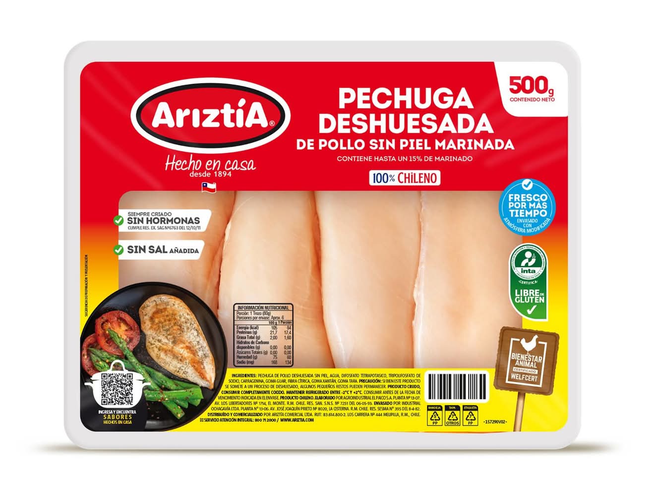 Ariztía · Pechuga de pollo deshuesada y sin piel (500 g)