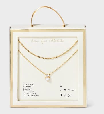 A New Day 14K Gold Plated Cubic Zirconia and Pearl Drop Multi-Strand Necklace, 17 in