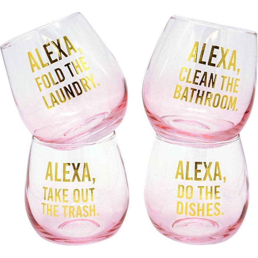 Alexa, Do My Chores Stemless Wine Glasses, 16oz, 4ct