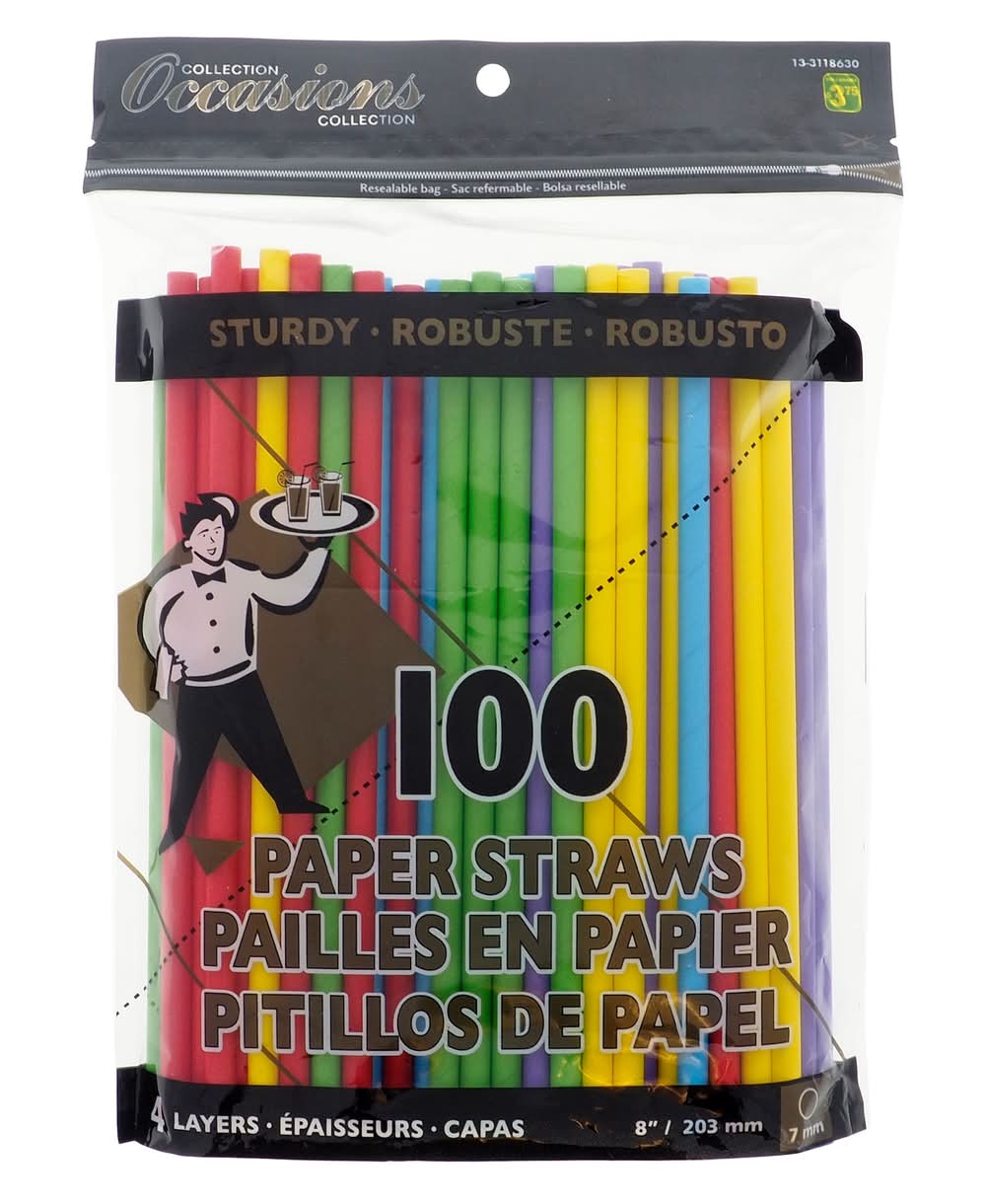 100 pailles en papier colorées