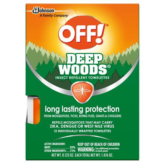 OFF! Deep Woods Insect Repellent Towelettes with 25% DEET, 12 CT