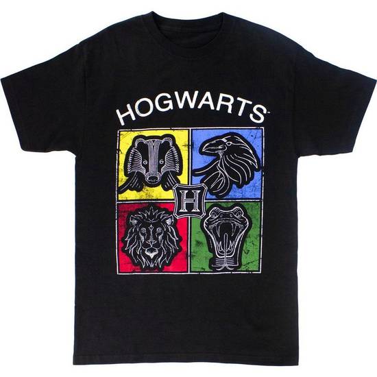 Adult Black Hogwarts Houses Cotton T-Shirt - Harry Potter - Size - S