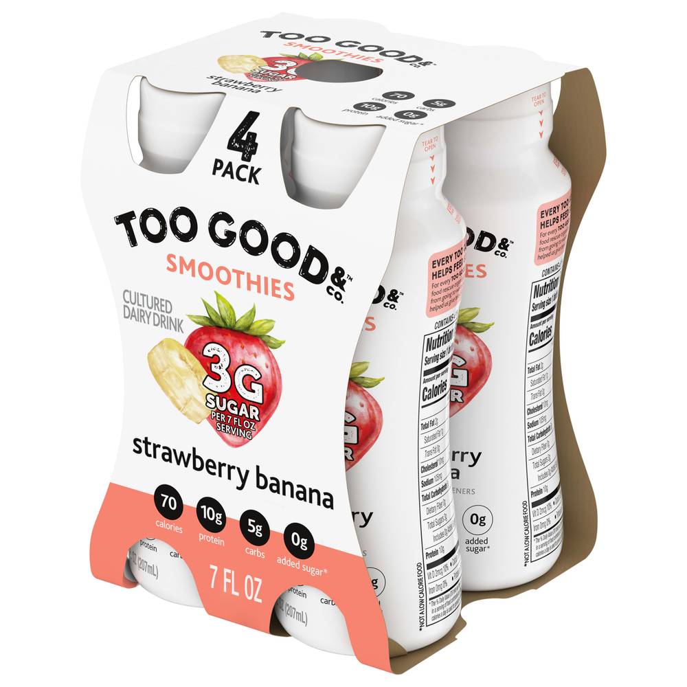 Two Good Cultured Dairy Drink Smoothie Drinks, Strawberry Banana (4 x 7 fl oz)