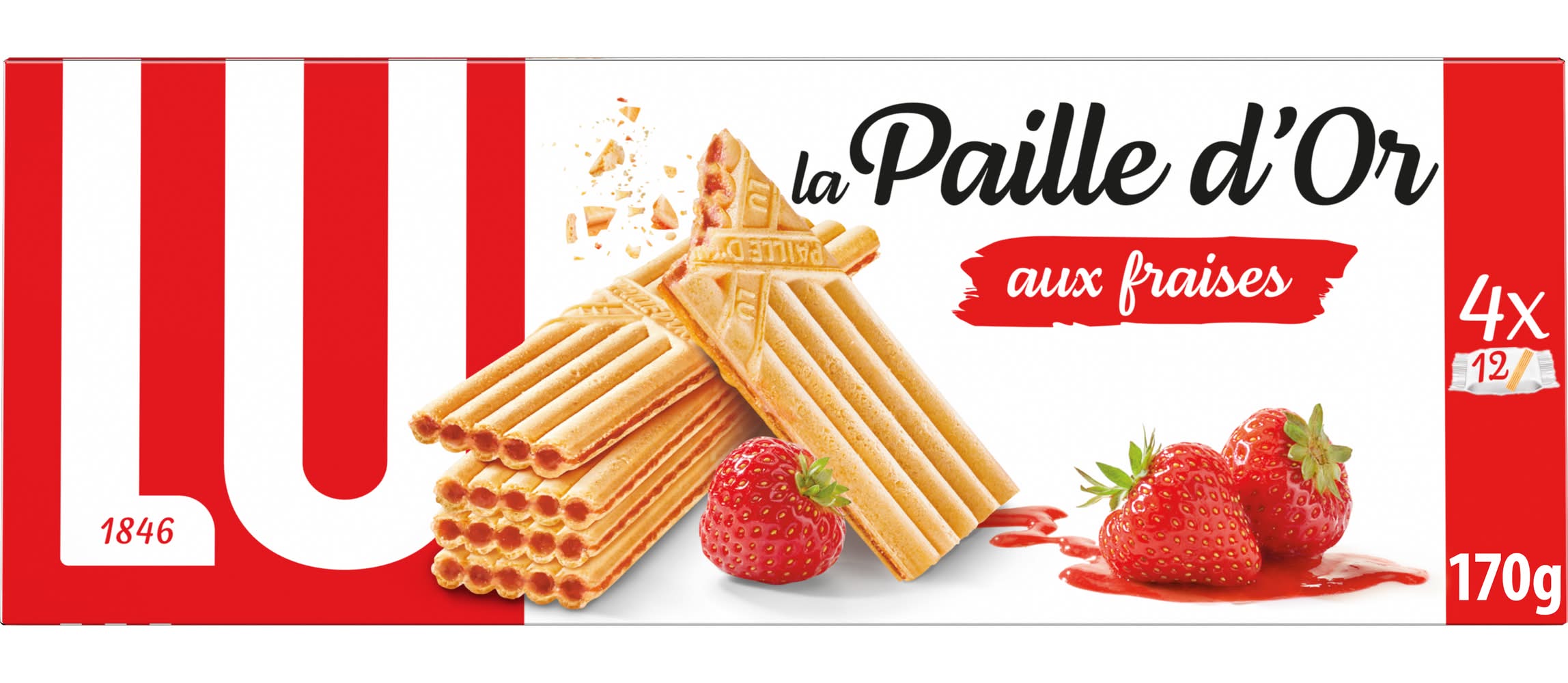 LU - La paille d'or biscuits gaufrettes fourrées, fraises (4 x 12)