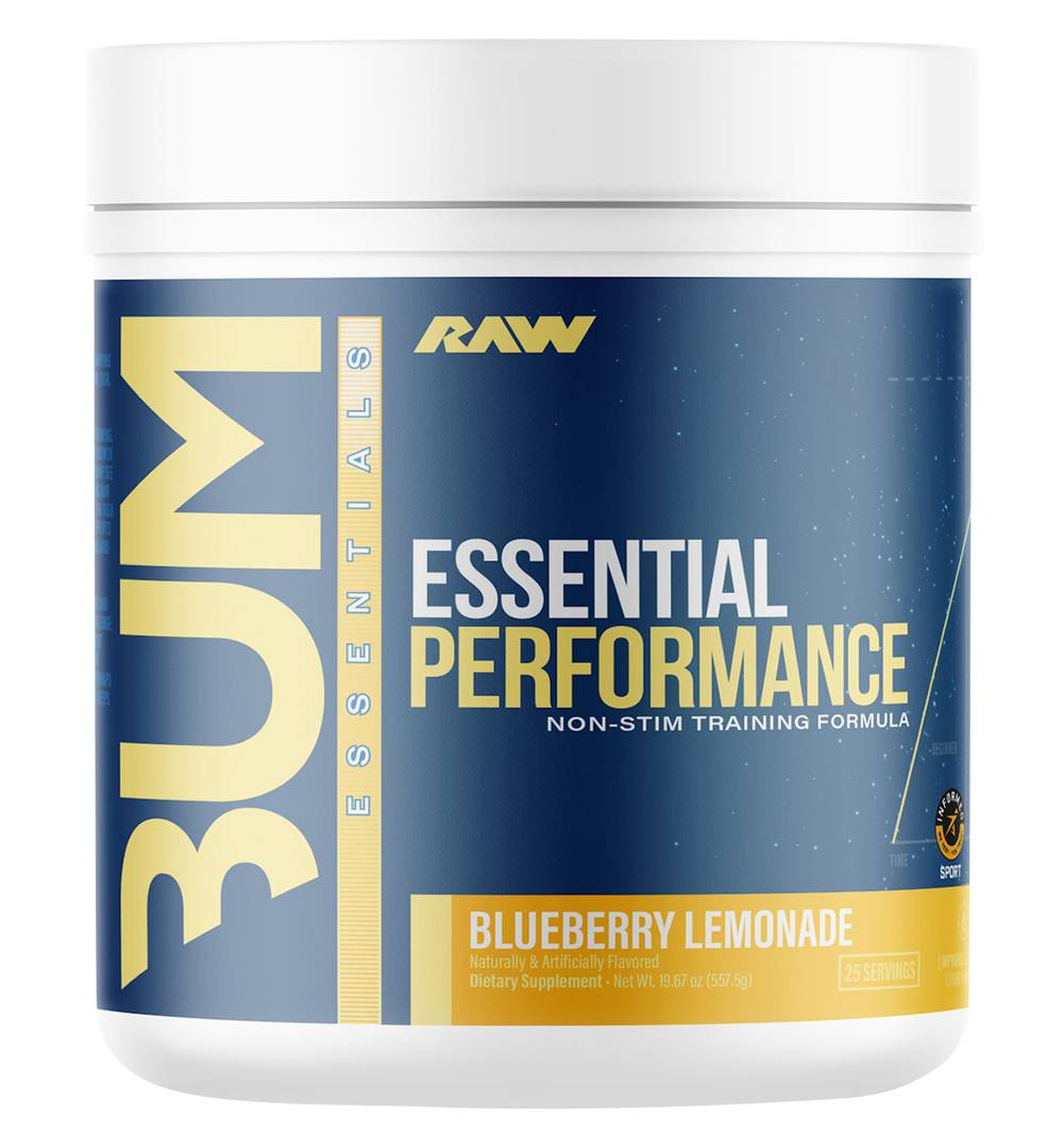 RAW Bum Essentials Non-Stimtraining Formula Energy Powder, Blueberry-Lemonade (19.67 oz)