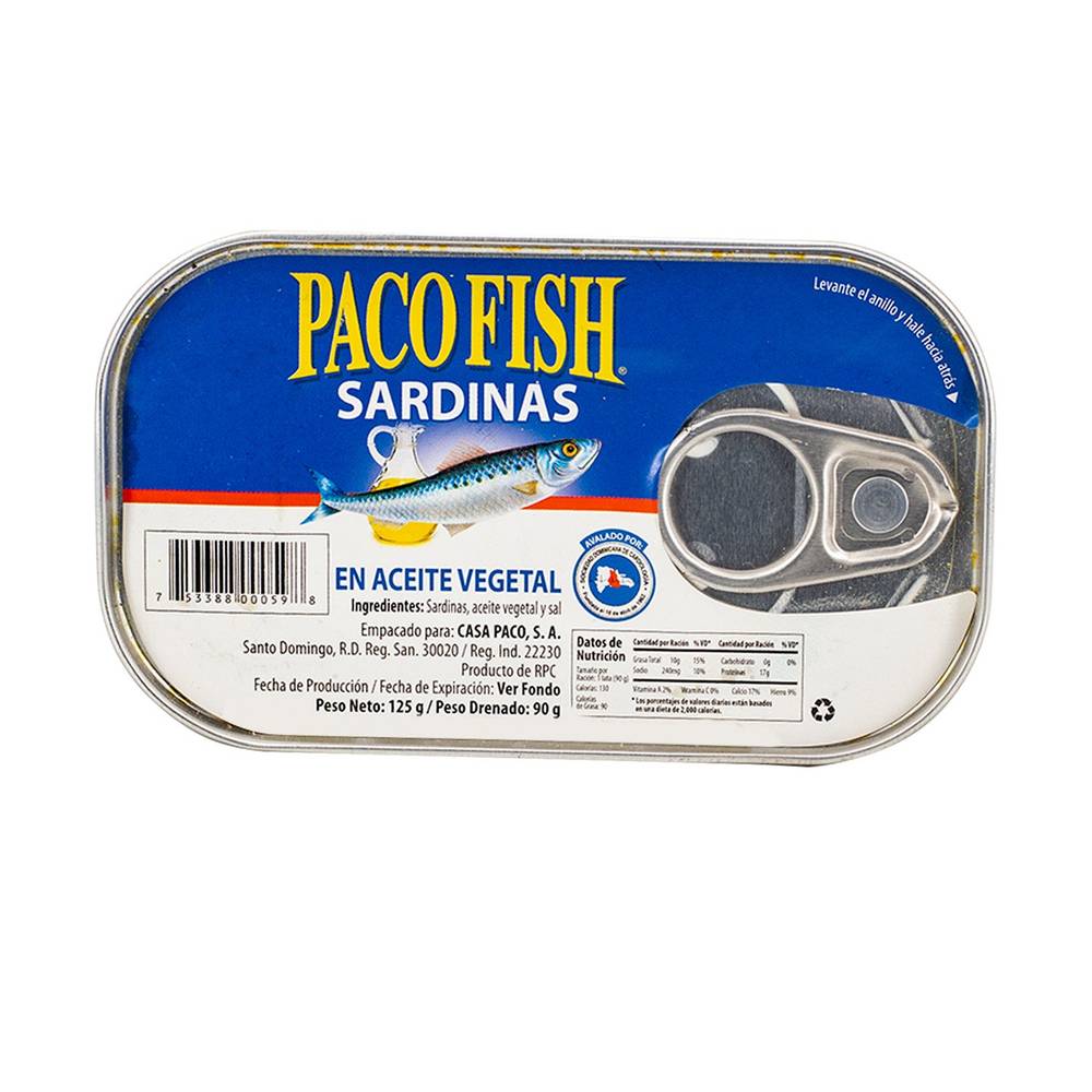 Sardinas Paco Fish En Aceite Vegetal 125 g